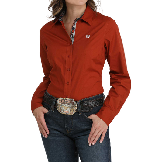 Cinch Women's Long Sleeve Print Shirt- Red