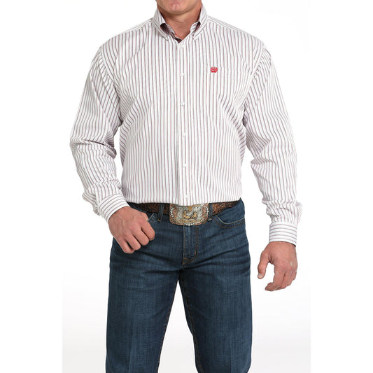Cinch Men's Long Sleeve Western Stripe Shirt- White