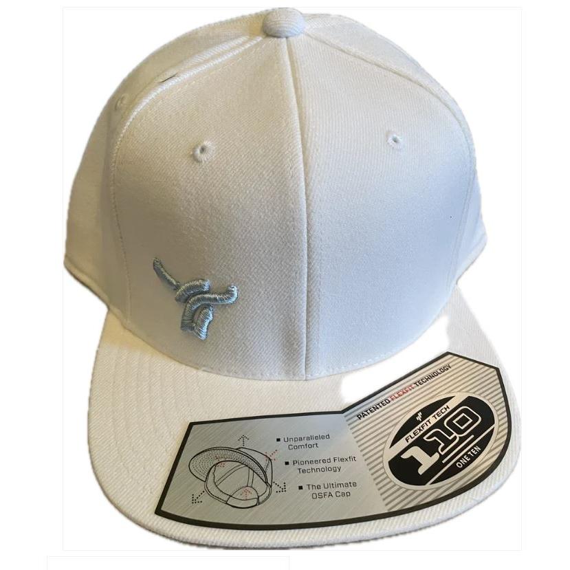 B8 Ranch Apparel 110 Flatbrim Flexfit  with Small Baby Blue Logo- White