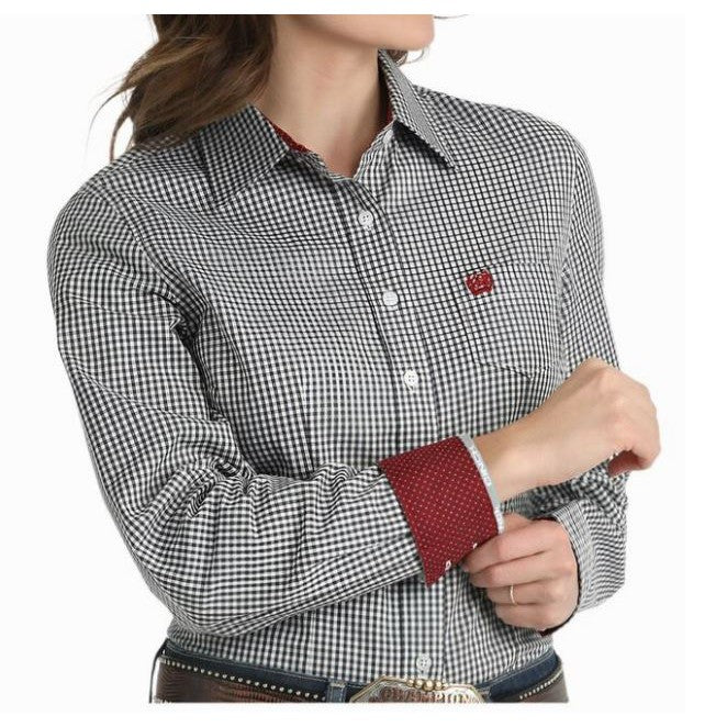 Cinch Women's Long Sleeve Plaid Shirt - Black & White