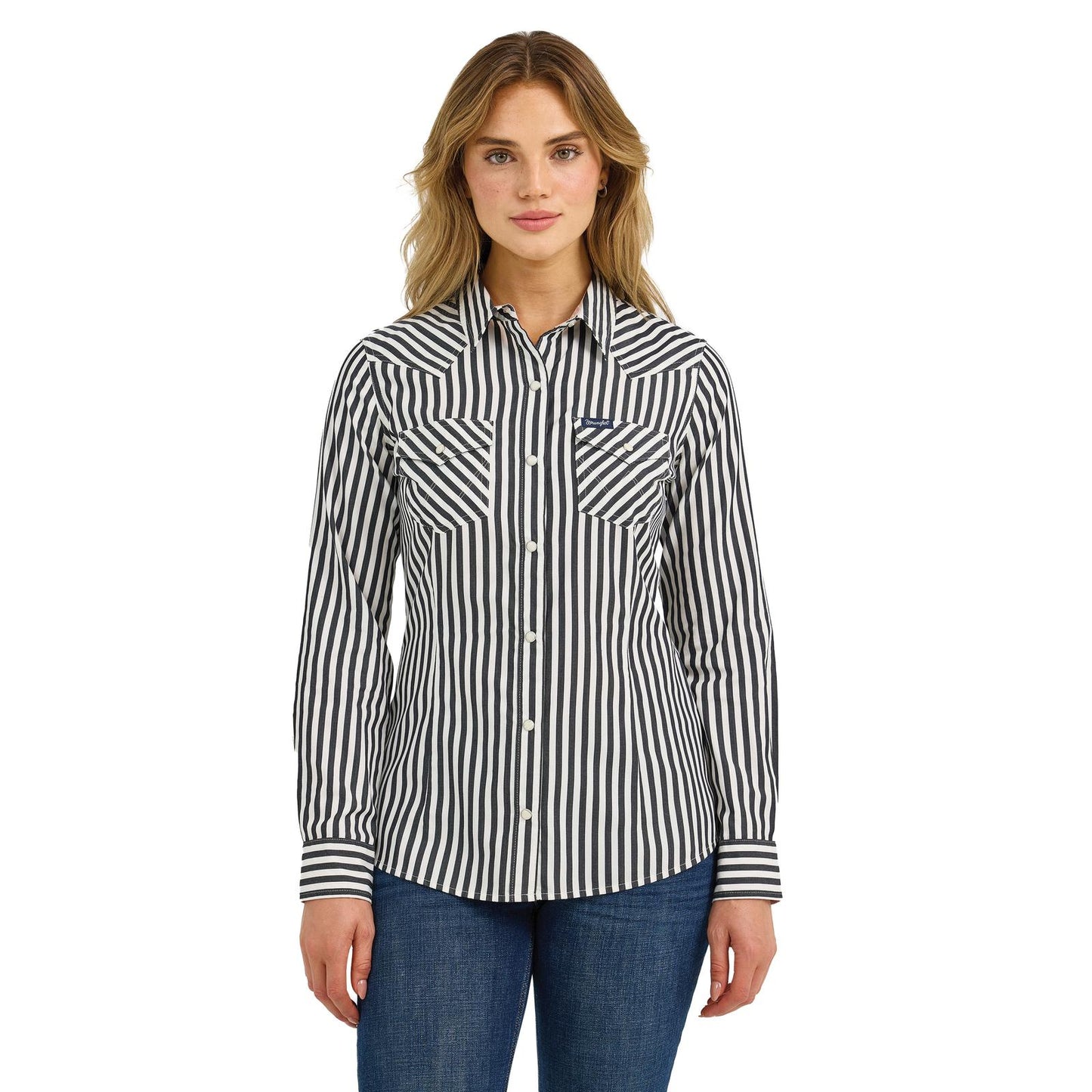 Wrangler Women's Long Sleeve Retro Western Stripe Snap Shirt- Multiple Colours