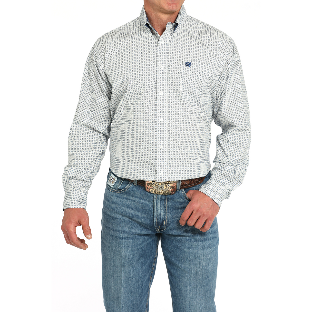 Cinch Men's Long Sleeve Print Shirt- White