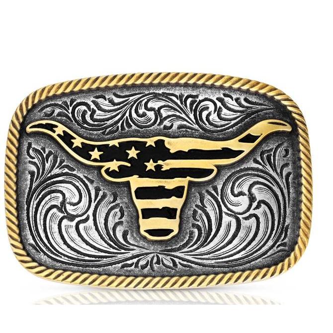 Montana Silversmiths Men's Oval Patriotic Buckle - Longhorn