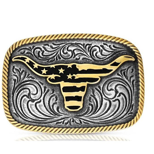 Montana Silversmiths Men's Oval Patriotic Buckle - Longhorn