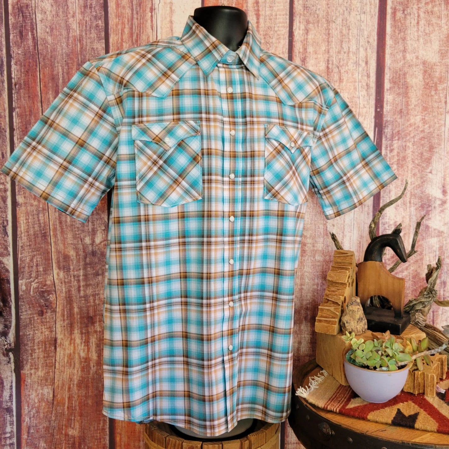Rock & Roll Men's Short Sleeve Snap Shirt- Turquoise
