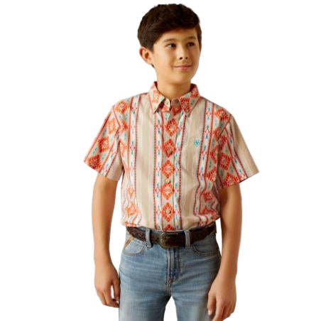 Ariat Boy's Wade Short Sleeve Classic Fit Shirt - Tan - Irvine Tack & Western Wear