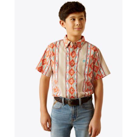 Ariat Boy's Wade Short Sleeve Classic Fit Shirt- Tan