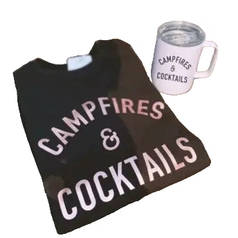 Blonde Ambition Long Sleeve Campfires & Cocktails Crew Neck Sweater- Black/Rose Gold