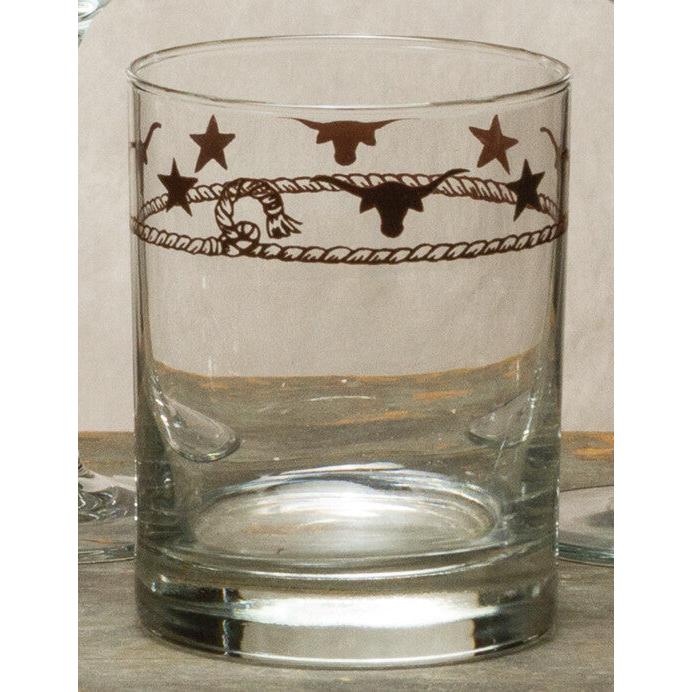 West Creation 14 oz Stars & Longhorns Whiskey Glassware- Set of 4