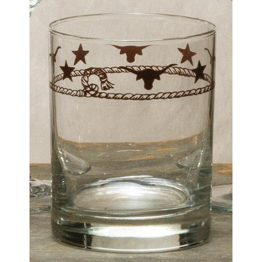West Creation 14 oz Stars & Longhorns Whiskey Glassware - Set of 4