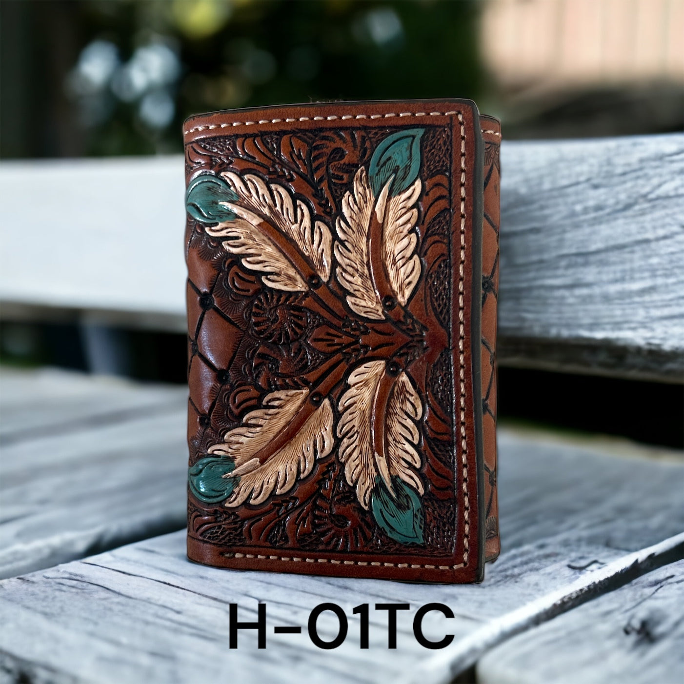Ranger Belt Co. Trifold Hand Carved Painted Feather- Chestnut