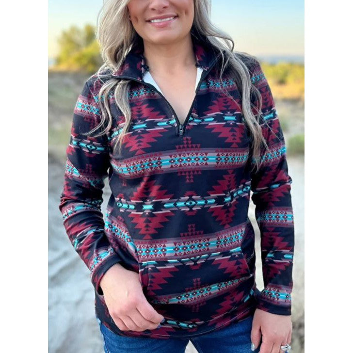 The Crimson Valley Women's Long Sleeve Pullover- Multi