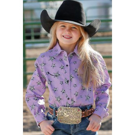 Cinch Girl's Long Sleeve Button-Down Print Shirt- Purple