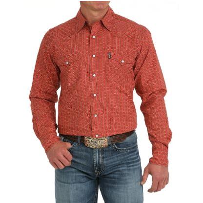 Cinch Men's Long Sleeve Modern Fit Print Shirt- Red