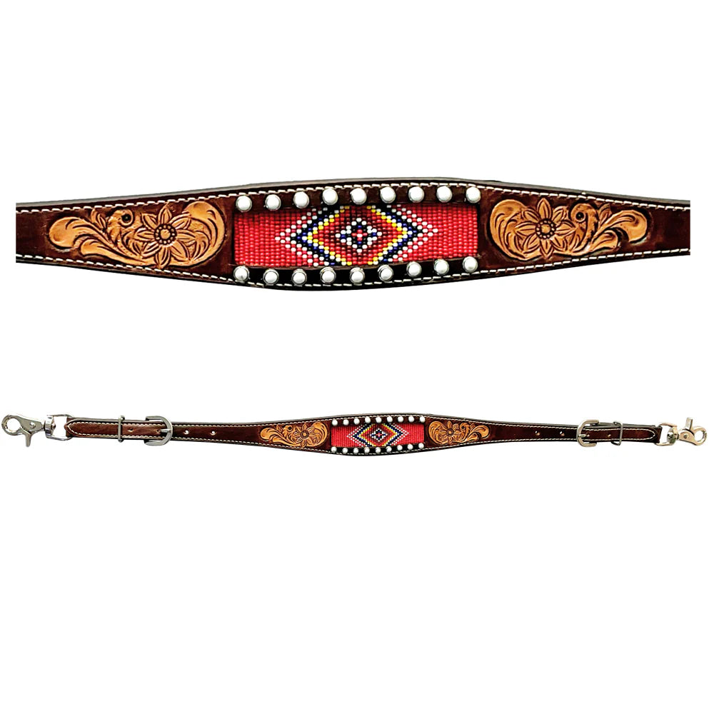 Bar H Wither Straps-  Floral Hand Carved Justine Beaded