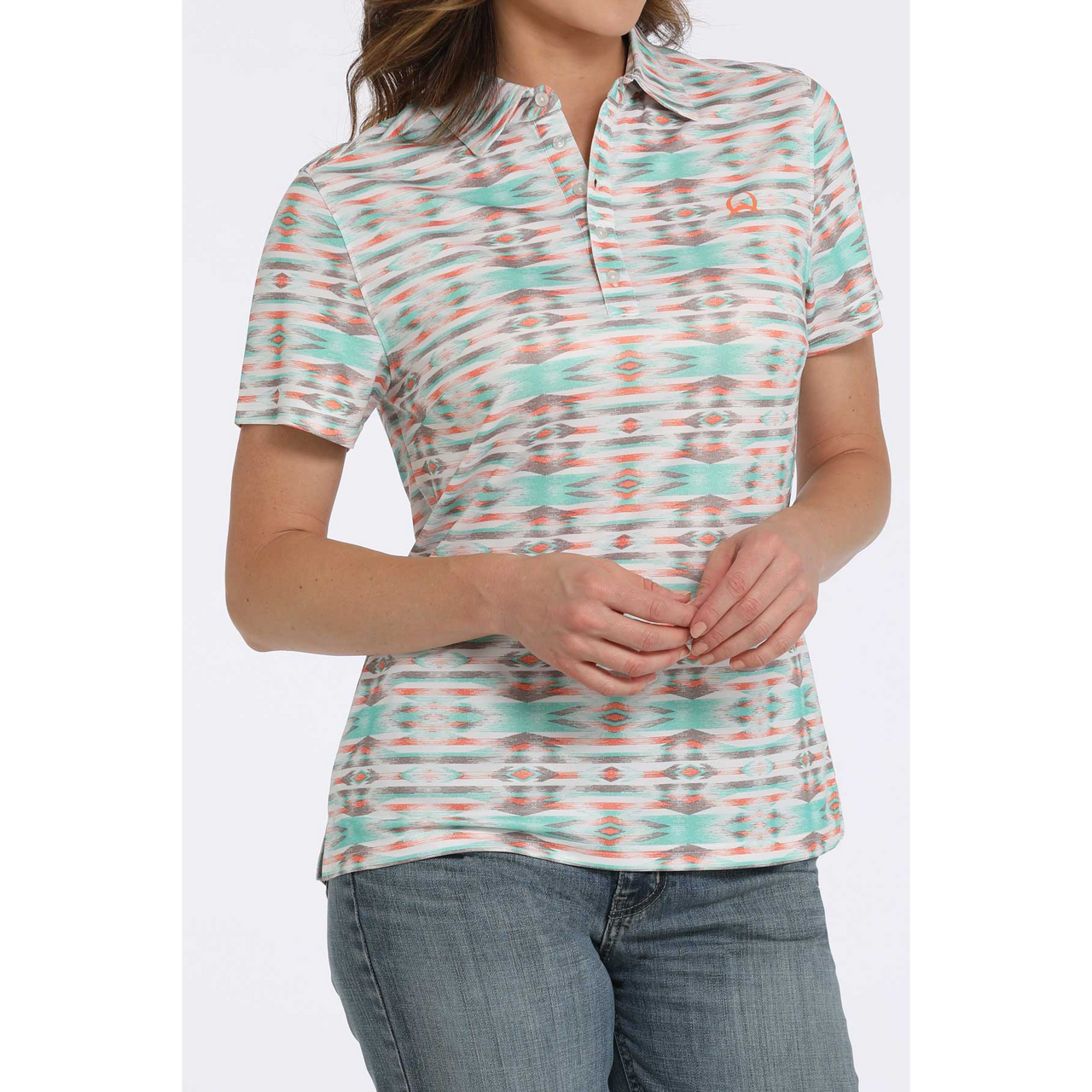 Cinch Women's Short Sleeve Printed Polo - White