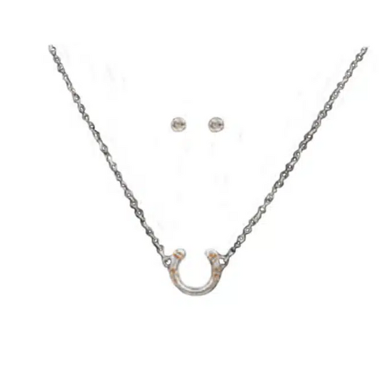 Silver Strike Horseshoe Crystal Necklace and Earring Set