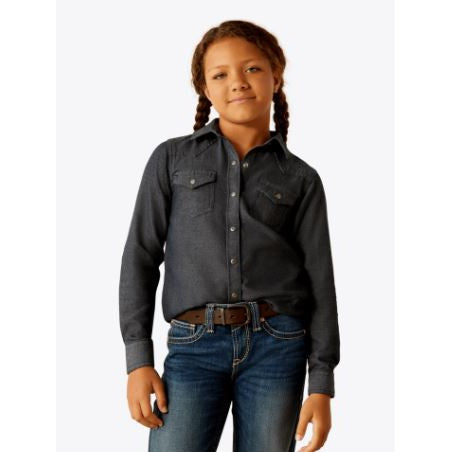 Ariat Girl's Chambray Snap Long Sleeve Shirt - Medium Blue