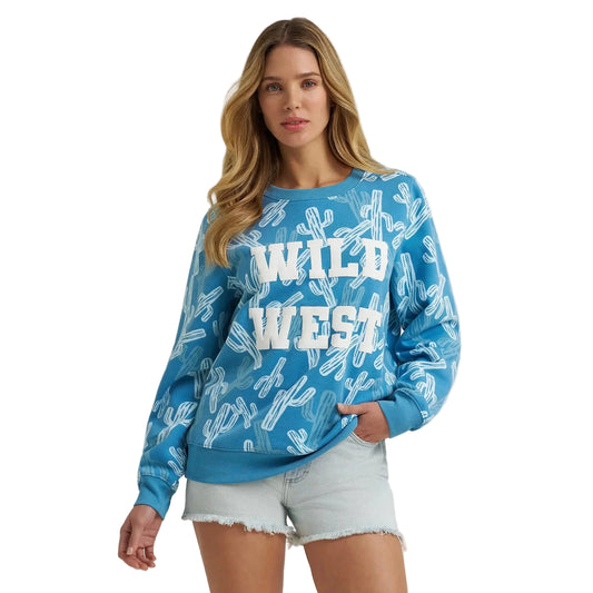 Wrangler Women's Wild West Long Sleeve Sweatshirt- Blue