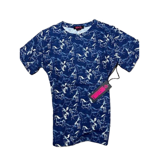 Rock & Roll Women's Short Sleeve Horse Print Tee Shirt - Navy