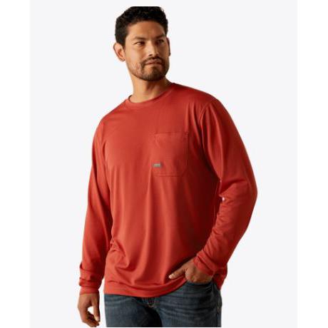 Ariat Men's Rebar Long Sleeve Heat Fighter Staple Tee Shirt- Chili Oil
