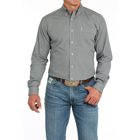 Cinch Men's Long  Sleeve Print Modern Shirt- Grey