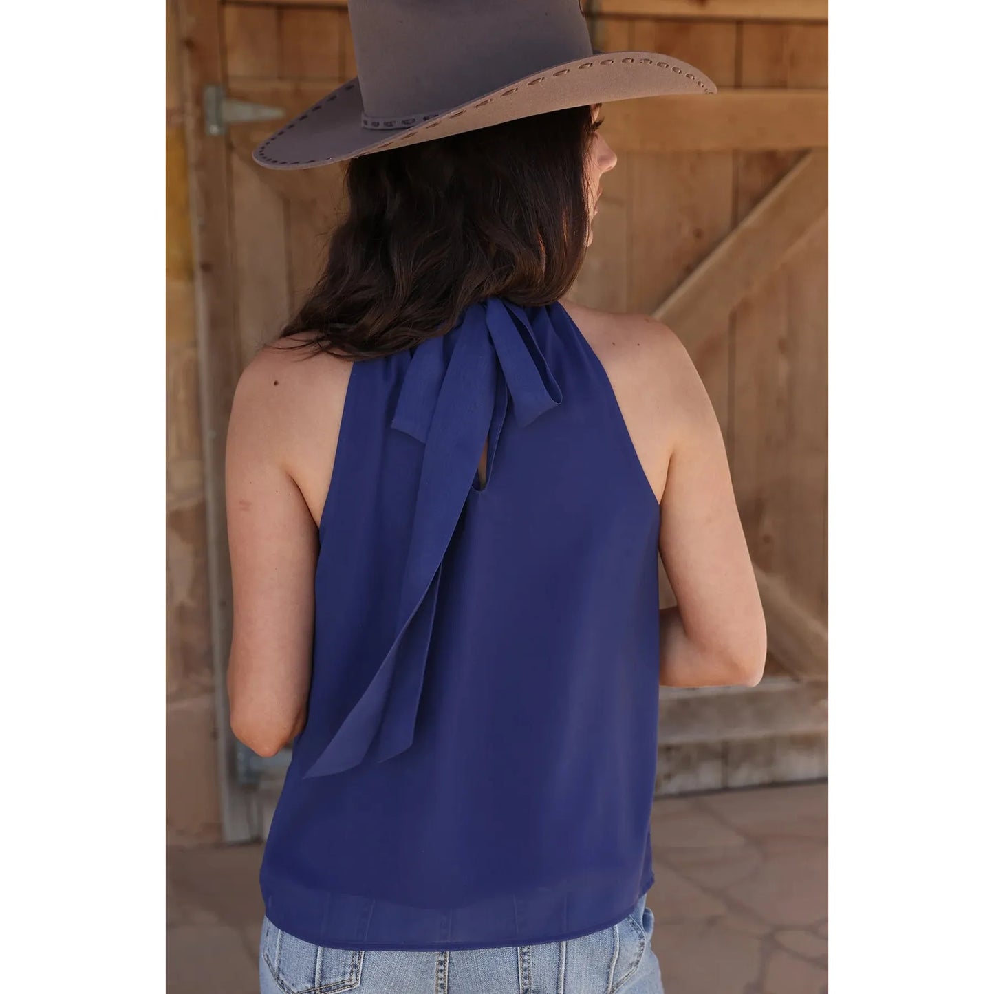 Cinch Women's Sleeveless Halter Neck Blouse - Blue