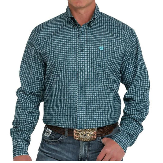 Cinch Men's Long Sleeve Geo Print Button Down Western Shirt- Blue