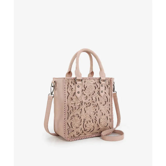 Wrangler Trinity Ranch Western Floral Tooled Tote Bag- Pink