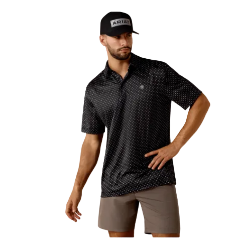 Ariat Men's All Over Print Polo - Black Mini Star Print