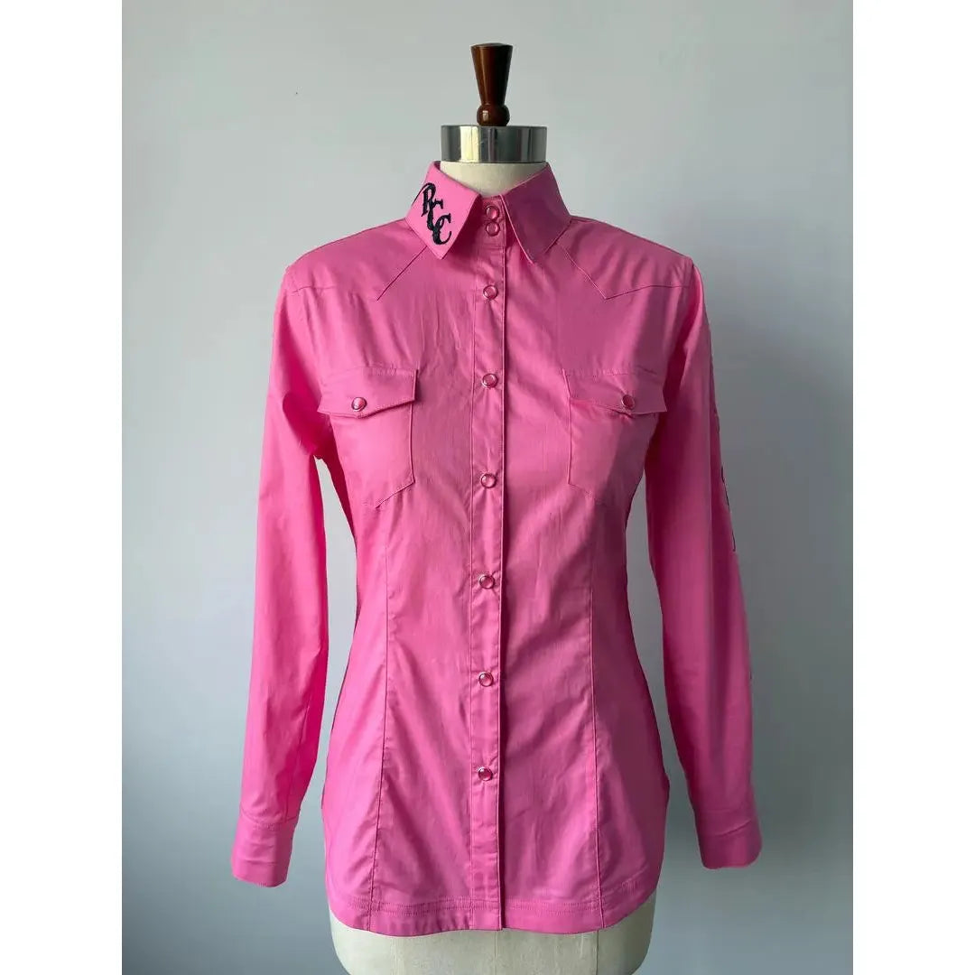 Rough Country Cowboys Ladies  Long Sleeve Snap Western Shirt-Pink