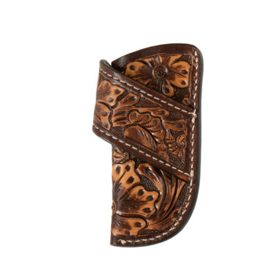 3D Leather Knife Sheath Hand Tooled Design- Brown