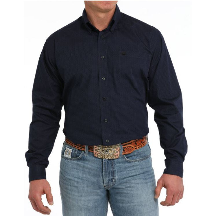 Cinch Men's Cattle Print Long Sleeve Western Classic fit  Shirt- Navy