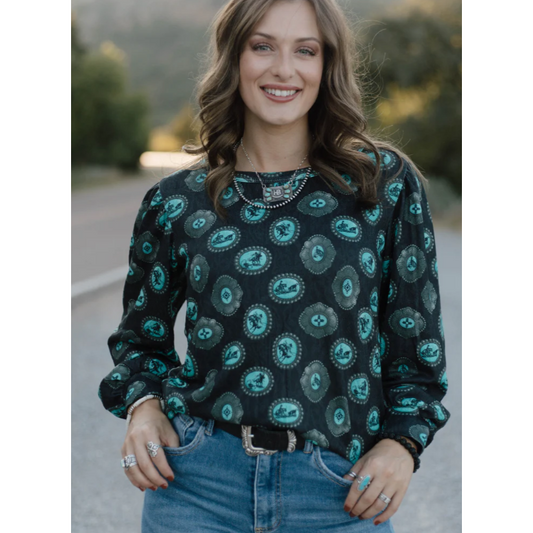 Sterling Kreek Women's Long Sleeve Silver Draw Shirt- Black