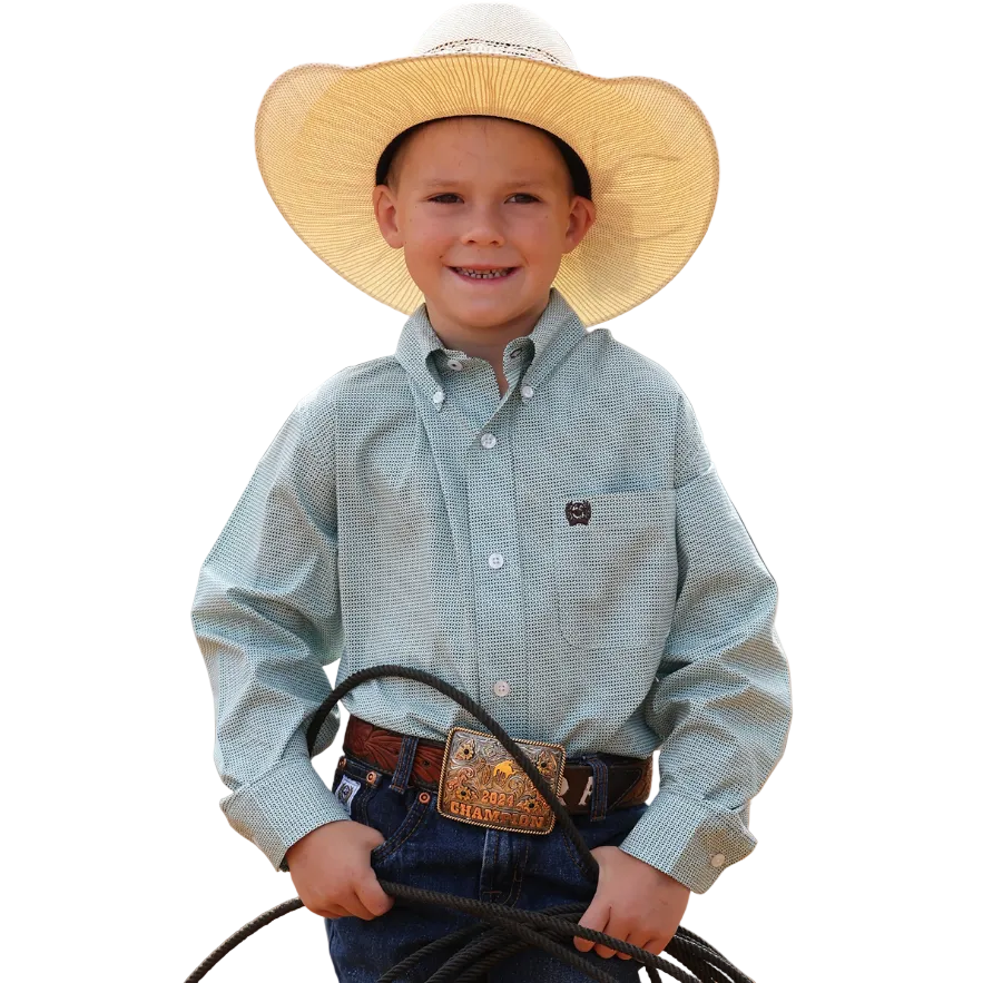 Youth Western Boy's Long Sleeve Print Shirt - Blue