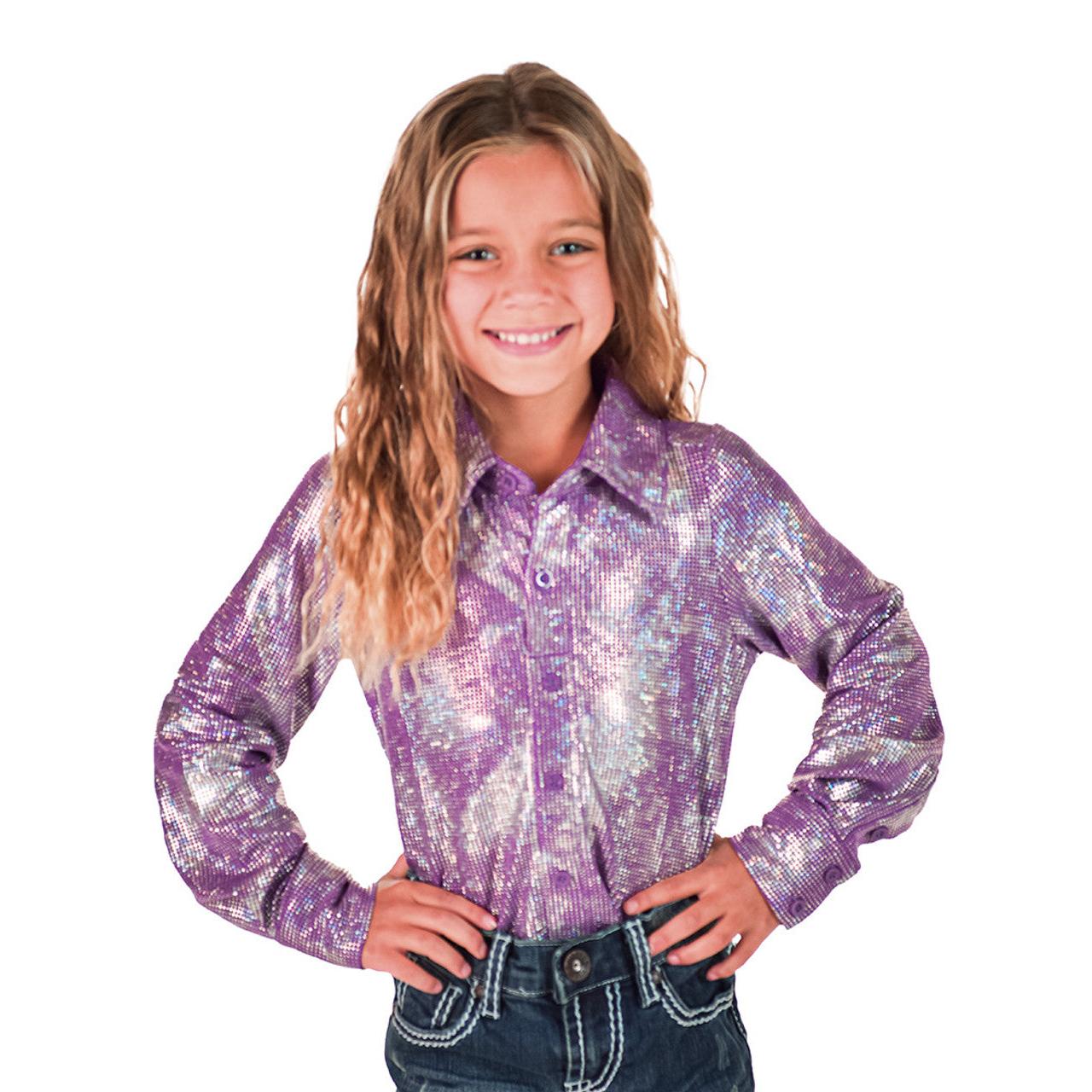 Cowgirl Tuff Girl's Long Sleeve Pullover Button Up Shirt- Lavender