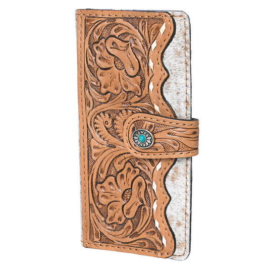 American Darling Hand Tooled Cowhide Leather Wallet - Tan