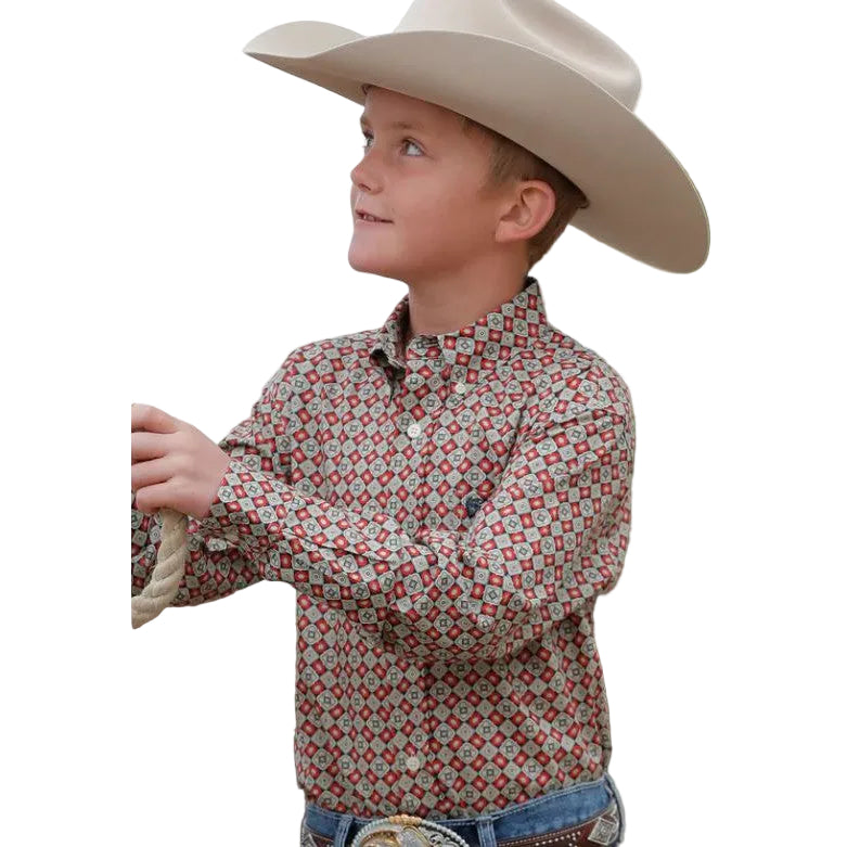 Cinch Boy Long Sleeve Button Down Geometric Print - Multi