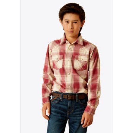 Ariat Boy's Hardwick Long Sleeve Retro Fit Shirt- Red