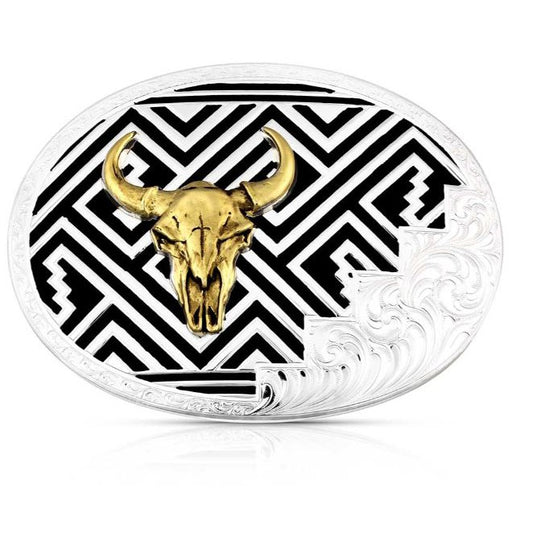 Montana Twilight Southwestern Belt Buckle with Buffalo Skull