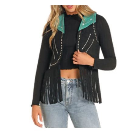 Rock & Roll Women's Long Sleeve Embroidered Western Vest - Turquoise