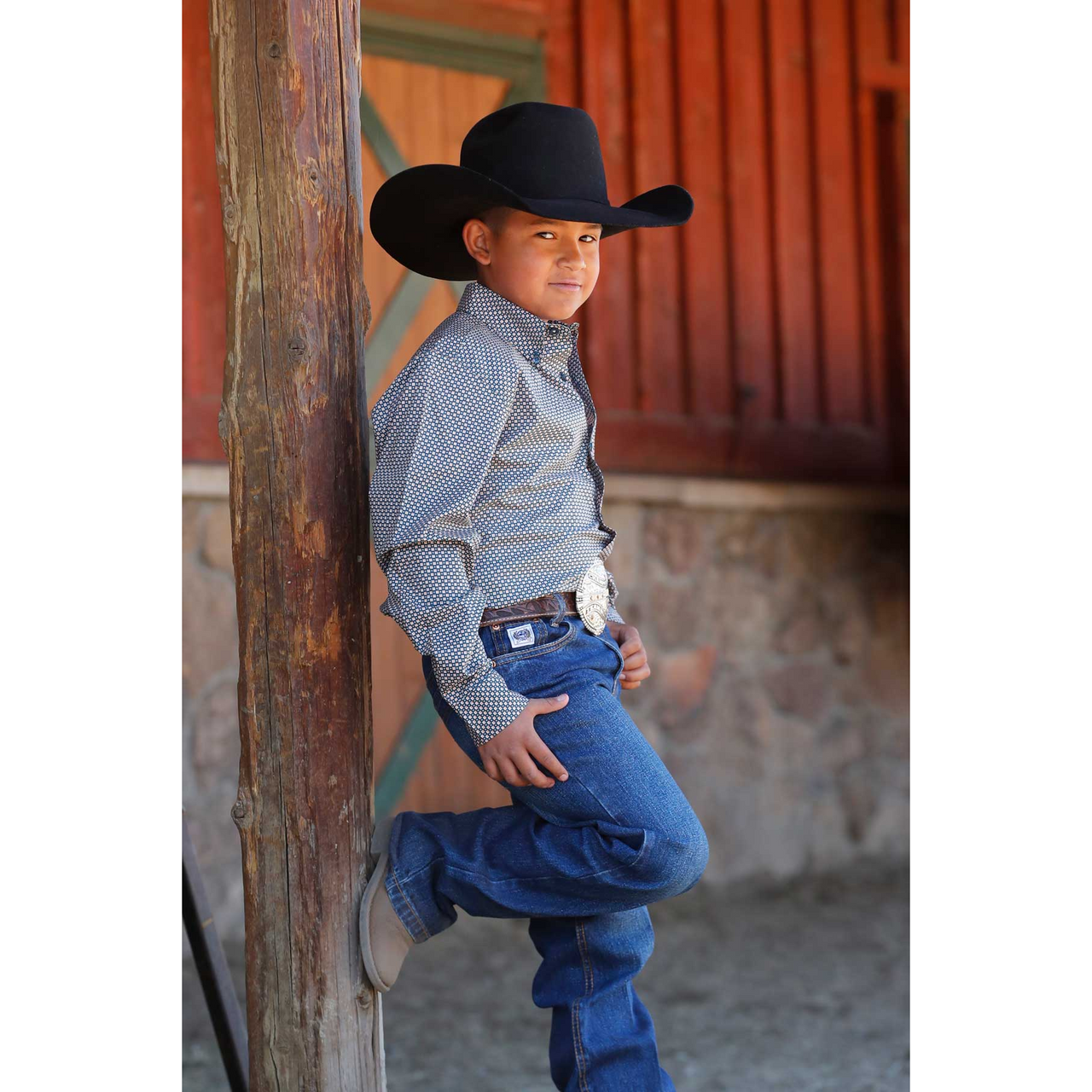 Cinch Boys Long Sleeve Classic Print  Shirt- Teal
