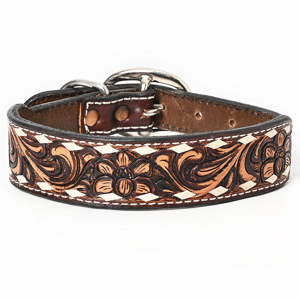 American Darling Western Hand Carved Leather Dog Collar