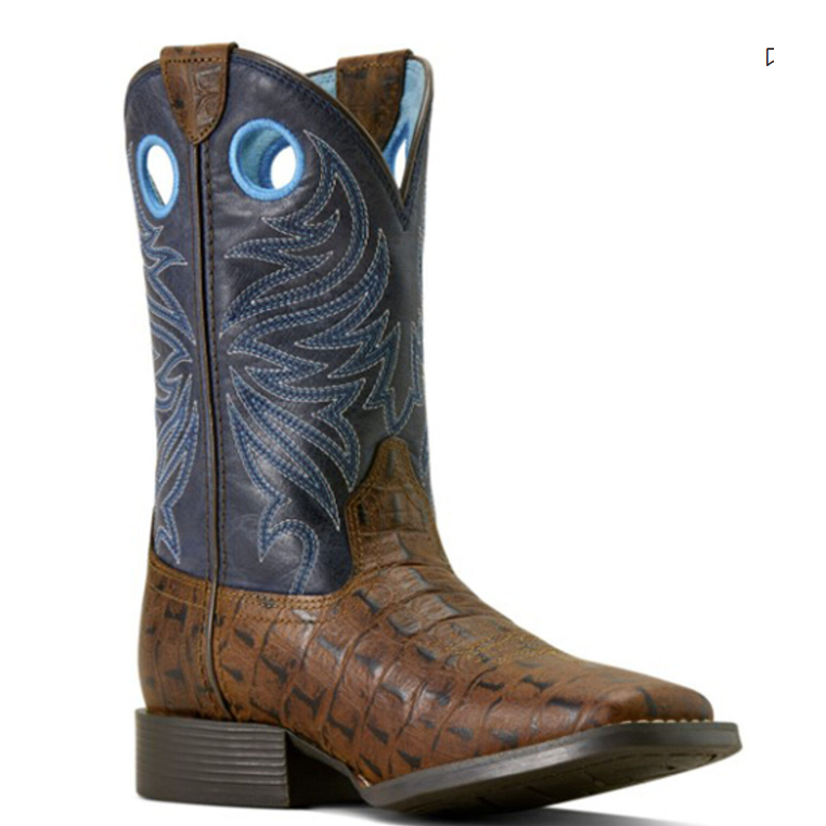 Ariat Youth Knox Wide Square Toe Western Boot- Brown Crocodile Print - Irvine Tack &amp; Western Wear