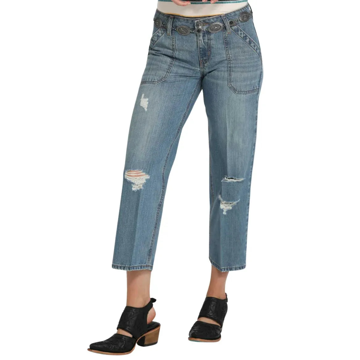 Cinch Women's Hannah Crop Jeans- Medium Stone Wash