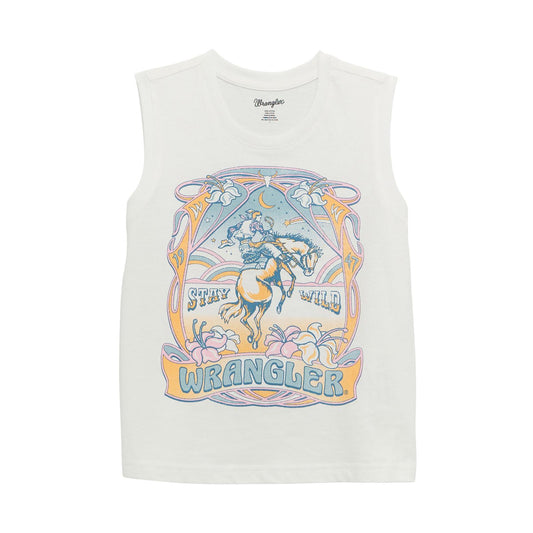 Wrangler Girl's Sleeveless Graphic Tee Shirt- White