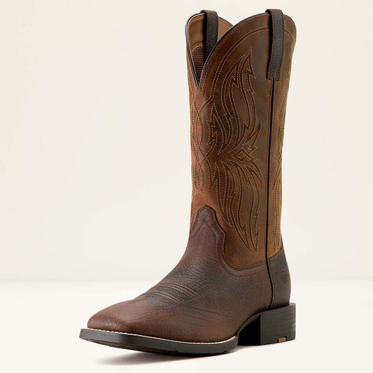 Ariat Men's Sport Rustler Wide Square Toe Cowboy Boot- Toffee Hippo Print Rich Oak