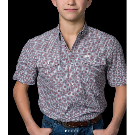 Ferrell Brand Boy's Colton Short Sleeve Shirt- Red - Irvine Tack & Western Wear