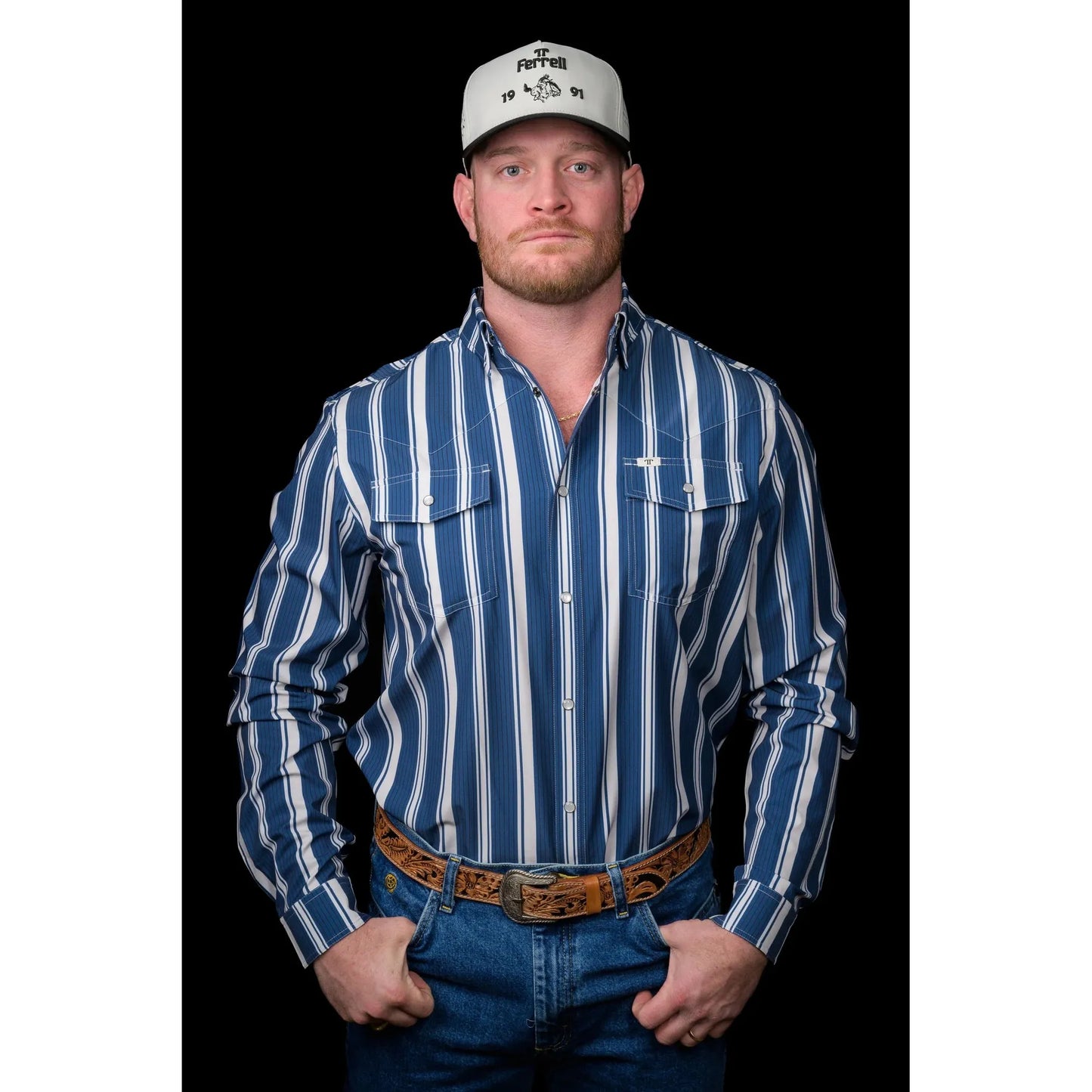 Ferrell Brand Men's The Atlas Long Sleeve Snap Shirt- Blue