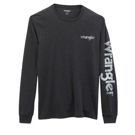 Wrangler Men's Graphic Long Sleeve Tee Shirt- Caviar Heather